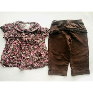 Girl's Size 9M 6-9 Months Two Piece Carter's Brown Floral Blouse Top & Pants
